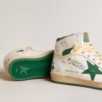 Golden Goose Sky-Star In White Leather With Green Leather Star Golden Goose Sky-Star In White Leather With Green Leather Star