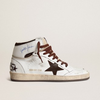 Golden Goose Sky-Star In White Nappa Leather With A Chocolate Suede Star