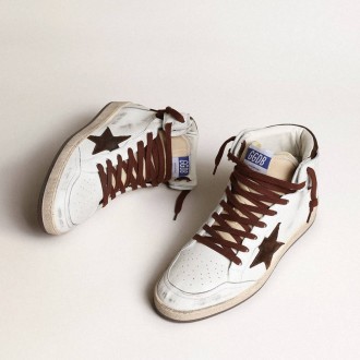 Golden Goose Sky-Star In White Nappa Leather With A Chocolate Suede Star Golden Goose Sky-Star In White Nappa Leather With A Chocolate Suede Star