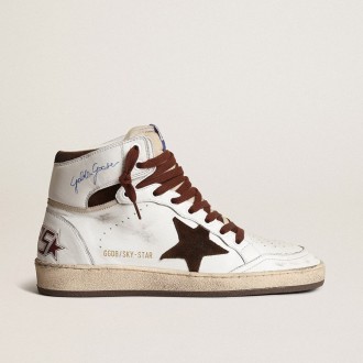 Golden Goose Sky-Star In White Nappa Leather With Chocolate Suede Star