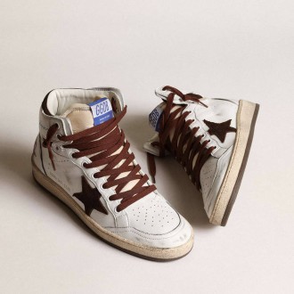 Golden Goose Sky-Star In White Nappa Leather With Chocolate Suede Star Golden Goose Sky-Star In White Nappa Leather With Chocolate Suede Star