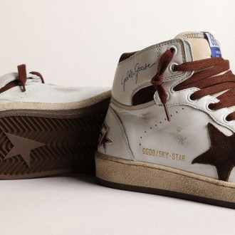 Golden Goose Sky-Star In White Nappa Leather With Chocolate Suede Star Golden Goose Sky-Star In White Nappa Leather With Chocolate Suede Star