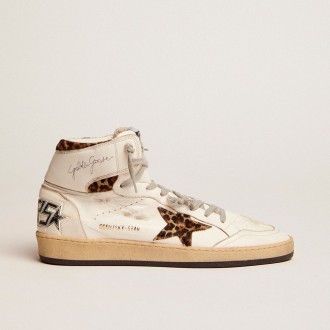 Golden Goose Sky-Star With Signature On The Ankle And Leopard-Print Pony Skin Inserts