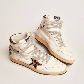Golden Goose Sky-Star With Signature On The Ankle And Leopard-Print Pony Skin Inserts Golden Goose Sky-Star With Signature On The Ankle And Leopard-Print Pony Skin Inserts