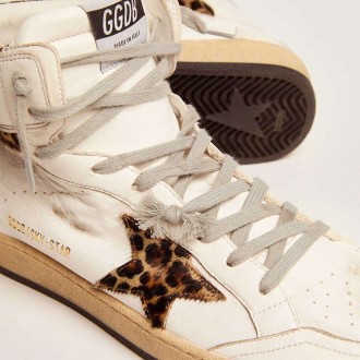 Golden Goose Sky-Star With Signature On The Ankle And Leopard-Print Pony Skin Inserts Golden Goose Sky-Star With Signature On The Ankle And Leopard-Print Pony Skin Inserts