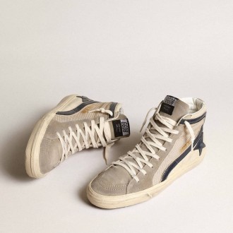 Golden Goose Slide In Beige Mesh And Nylon With Blue Leather Star And Flash Golden Goose Slide In Beige Mesh And Nylon With Blue Leather Star And Flash