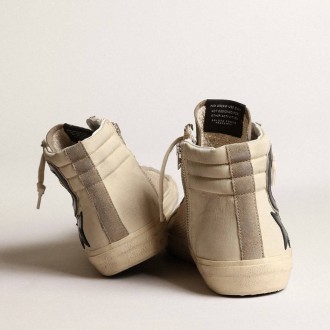 Golden Goose Slide In Beige Mesh And Nylon With Blue Leather Star And Flash Golden Goose Slide In Beige Mesh And Nylon With Blue Leather Star And Flash