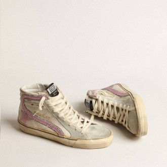 Golden Goose Slide In Beige With Pink Metallic Leather Star And Flash