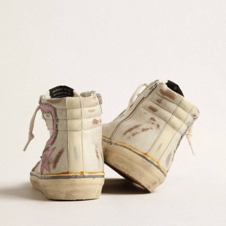 Golden Goose Slide In Beige With Pink Metallic Leather Star And Flash