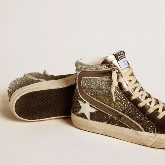 Golden Goose Slide In Black And Silver Glitter With Leather Star And Metallic Flash Golden Goose Slide In Black And Silver Glitter With Leather Star And Metallic Flash