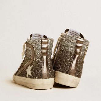 Golden Goose Slide In Black And Silver Glitter With Leather Star And Metallic Flash Golden Goose Slide In Black And Silver Glitter With Leather Star And Metallic Flash