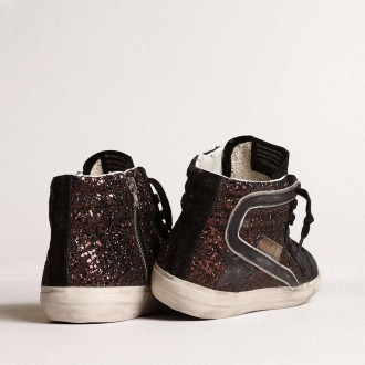 Golden Goose Slide In Brown Glitter With Black Leather Star And Flash Golden Goose Slide In Brown Glitter With Black Leather Star And Flash