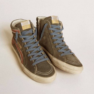 Golden Goose Slide In Gray Suede With Brown Nubuck Star And Flash