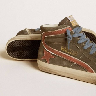 Golden Goose Slide In Gray Suede With Brown Nubuck Star And Flash