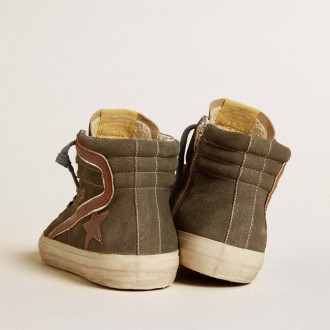 Golden Goose Slide In Gray Suede With Brown Nubuck Star And Flash