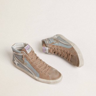Golden Goose Slide In Light Blue Canvas With Silver Metallic Leather Flash Golden Goose Slide In Light Blue Canvas With Silver Metallic Leather Flash