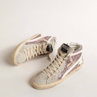 Golden Goose Slide In Lilac Glitter With White Leather Star And Flash Golden Goose Slide In Lilac Glitter With White Leather Star And Flash