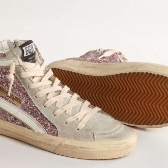 Golden Goose Slide In Lilac Glitter With White Leather Star And Flash Golden Goose Slide In Lilac Glitter With White Leather Star And Flash