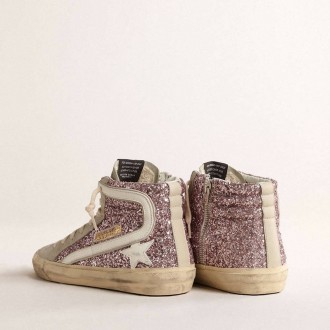 Golden Goose Slide In Lilac Glitter With White Leather Star And Flash Golden Goose Slide In Lilac Glitter With White Leather Star And Flash