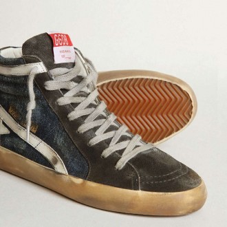 Golden Goose Slide In Midnight-Blue Denim With White Leather Star Golden Goose Slide In Midnight-Blue Denim With White Leather Star