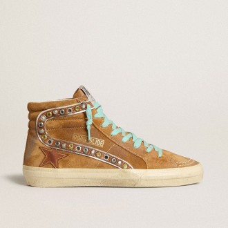 Golden Goose Slide In Ocher-Colored Suede With Tobacco-Colored Leather Star
