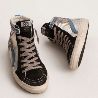 Golden Goose Slide In Silver Metallic Leather With White Leather Star