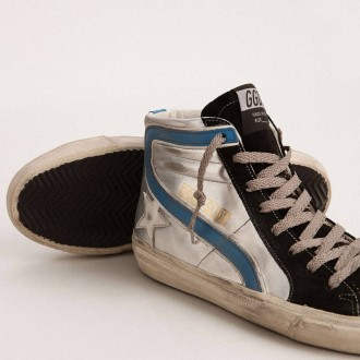 Golden Goose Slide In Silver Metallic Leather With White Leather Star