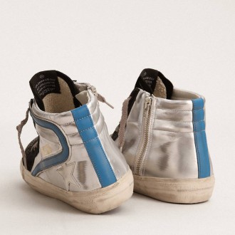 Golden Goose Slide In Silver Metallic Leather With White Leather Star