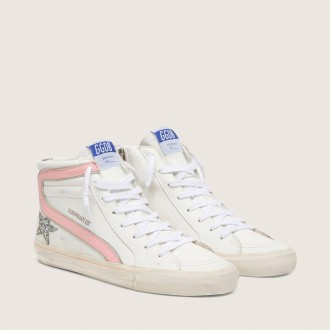 Golden Goose Slide In White Leather With Silver Glitter Star And Pink Leather Flash Golden Goose Slide In White Leather With Silver Glitter Star And Pink Leather Flash
