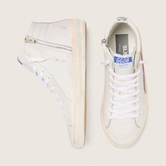 Golden Goose Slide In White Leather With Silver Glitter Star And Pink Leather Flash Golden Goose Slide In White Leather With Silver Glitter Star And Pink Leather Flash