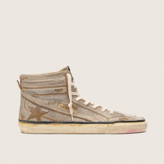Golden Goose Slide Lab In Tobacco-Colored Suede With Crystals And Tobacco-Colored Suede Star