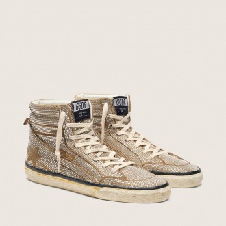 Golden Goose Slide Lab In Tobacco-Colored Suede With Crystals And Tobacco-Colored Suede Star