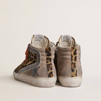 Golden Goose Slide Ltd In Leopard-Print Pony Skin With Metallic Leather Star And Flash Golden Goose Slide Ltd In Leopard-Print Pony Skin With Metallic Leather Star And Flash