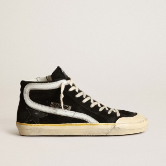 Golden Goose Slide Penstar In Black Suede With Black Star And White Flash