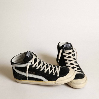 Golden Goose Slide Penstar In Black Suede With Black Star And White Flash