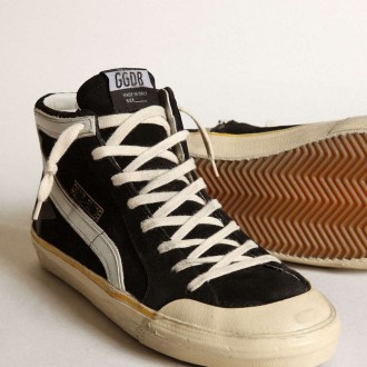 Golden Goose Slide Penstar In Black Suede With Black Star And White Flash