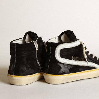 Golden Goose Slide Penstar In Black Suede With Black Star And White Flash