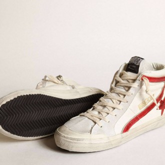 Golden Goose Slide With A Red Laminated Leather Star And Flash