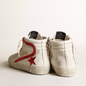 Golden Goose Slide With A Red Laminated Leather Star And Flash