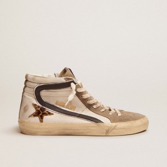 Golden Goose Slide With Leopard Print Pony Skin Star And Black Flash