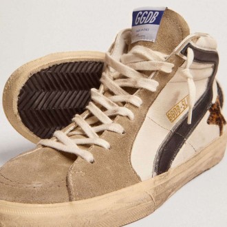 Golden Goose Slide With Leopard Print Pony Skin Star And Black Flash Golden Goose Slide With Leopard Print Pony Skin Star And Black Flash