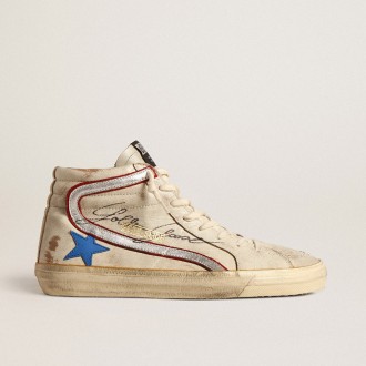 Golden Goose Slide With Light Blue Leather Star And Metallic Silver Leather Flash