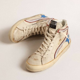 Golden Goose Slide With Light Blue Leather Star And Metallic Silver Leather Flash Golden Goose Slide With Light Blue Leather Star And Metallic Silver Leather Flash