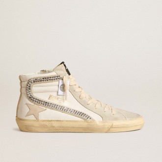 Golden Goose Slide With Nude Leather Star And Suede And Swarovski Crystal Flash