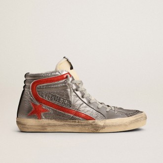 Golden Goose Slide With Silver Metallic Leather Upper And Red Metallic Leather Flash Golden Goose Slide With Silver Metallic Leather Upper And Red Metallic Leather Flash