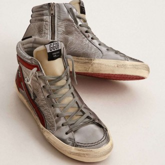 Golden Goose Slide With Silver Metallic Leather Upper And Red Metallic Leather Flash Golden Goose Slide With Silver Metallic Leather Upper And Red Metallic Leather Flash