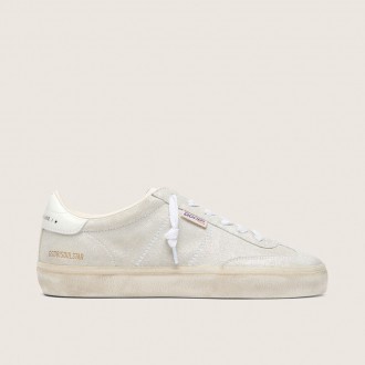 Golden Goose Soul Star In Beige Suede With White Leather Heel Tab