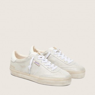 Golden Goose Soul Star In Beige Suede With White Leather Heel Tab