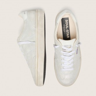 Golden Goose Soul Star In Beige Suede With White Leather Heel Tab