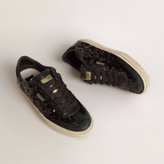 Golden Goose Soul Star In Black Sequins With Black Suede Heel Tab